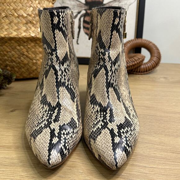 COLE HAAN Eva Booties Size 8 Snake Embossed Leather Heeled Ankle Boots - Picture 2 of 7